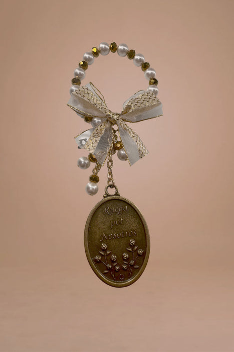Blessing Virgin of Guadalupe medallion w/pearls