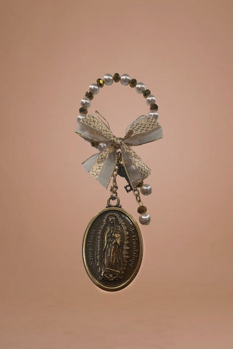 Blessing Virgin of Guadalupe medallion w/pearls
